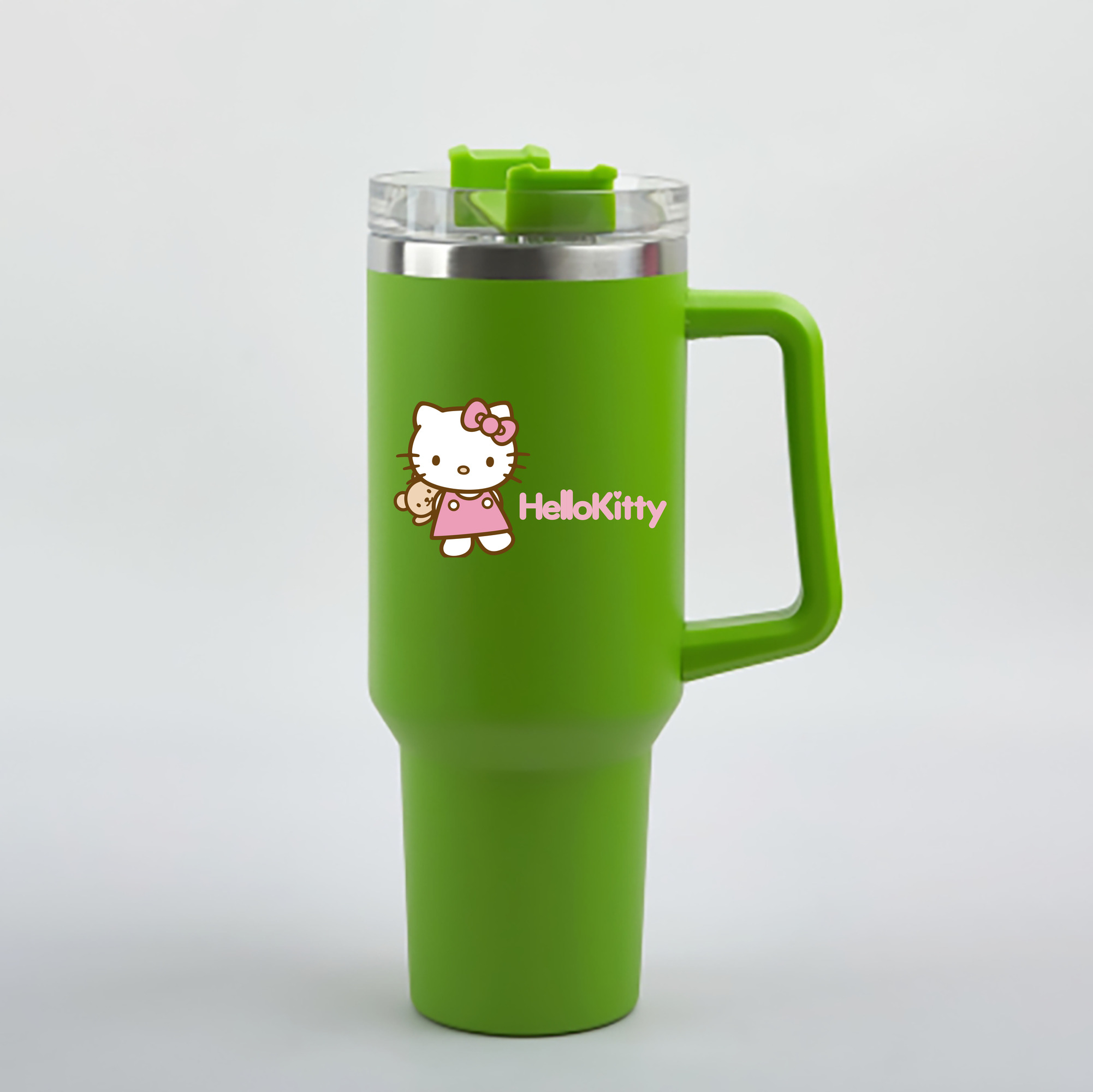 （画像用） Hello Kitty ハローキティ 1200mL車用タンブラー - クリスタルステッカー（プラスチックストロー付き）